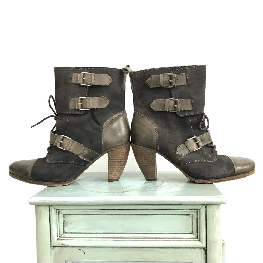 All Saints Gray and Brown Ankle Boots